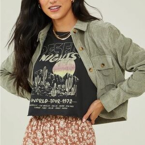 Altar’d State Avery Cord Cropped Corduroy Shacket Sage Green Button Up